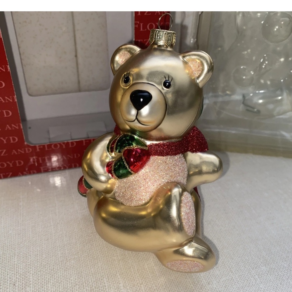 Vintage Fitz And Floyd Glass‎ Teddy Bear Christmas Ornament